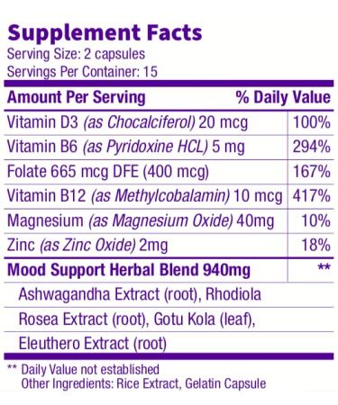 Joyful You Mood Support | Rhodiola Rosea, Ashwagandha, Gotu Kola & Vitamins | Relax Mind & Body | 30 Happy Pills by Purple Tree - Buy Online on GoSupps.com