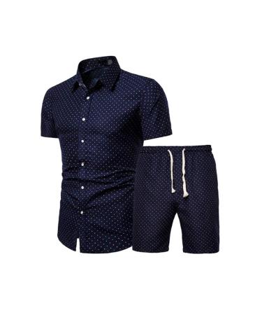 PASOK Men's Floral 2 Piece Tracksuit Casual Button Down Short Sleeve Hawaiian Shirt and Shorts Suit X-Large Dc10