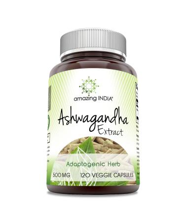 Amazing India Ashwagandha 500 mg Veggie Capsules Supplement | Made with Natural Ashwagandha | Non-GMO | Gluten Free (120 Count)