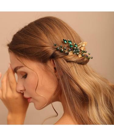 BERYUAN Gold Leaf Headpiece with Emerald Green Crystal - Wedding Hair Accessory Comb for Bride and Bridesmaid - Buy Online on GoSupps.com