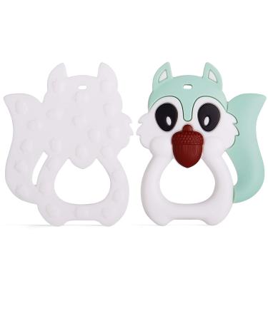 PREMYO Squirrel Teething Ring - BPA Free Silicone Baby Teether Cooling Teething Aid for Pain Relief - Soft Mint Color - Buy Online on GoSupps.com