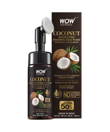 WOW Skin Science Coconut Hydrating Foaming Face Wash Cleaner with Brush- Free from Parabens  Silicones  Mineral Oil & Synthetic Fragrance - 150ml