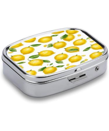 Yellow Lemon Print Pill Box | 2 Compartment Portable Medicine Organizer | Decorative Metal Case for Pocket & Purse - Buy Online on GoSupps.com