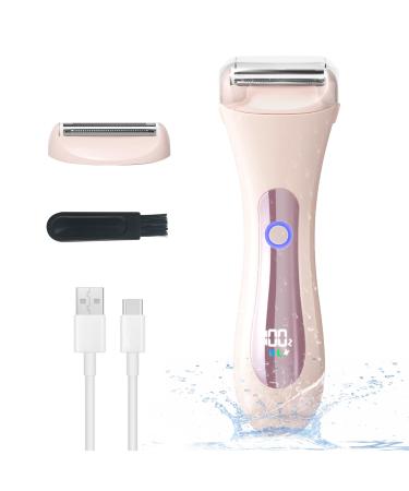 Buqikma Bikini Razors For Women - 3 In 1 Electric Shaver for Women Bikini Trimmer for Women with Replacement Head IPX7 Waterproof Razor Painless for Lady Pubic Hair Removal Leg Arms Wet Dry Use Pink