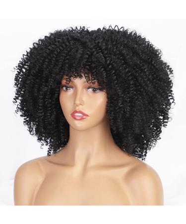 AISI HAIR 14 inch Afro Curly Black Wig with Bangs - Synthetic Glueless Kinky Curly Hair Wig for Black Women - Buy Online on GoSupps.com