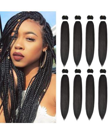 8 Pack Pre Stretched Braiding Hair - 26" 100G/Pack Premium Kanekalon Braiding Hair Pre Stretched Extensions, Professional Itch Free Hot Water Setting Perm Yaki Texture Prestretched Braiding Hair (#1B) Gifts 26 Inch (Pack of 8) #1B