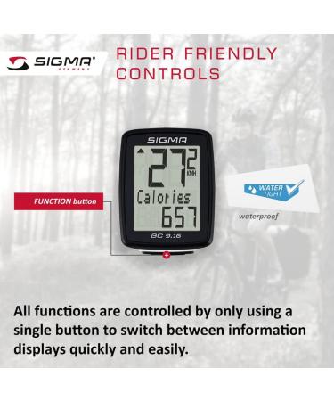 Buy Sigma Sport Bicycle Computer BC 9.16 - 9 Functions Wired Speedometer Maximum Speed Black | Best Price & International Shipping - Buy Online on GoSupps.com