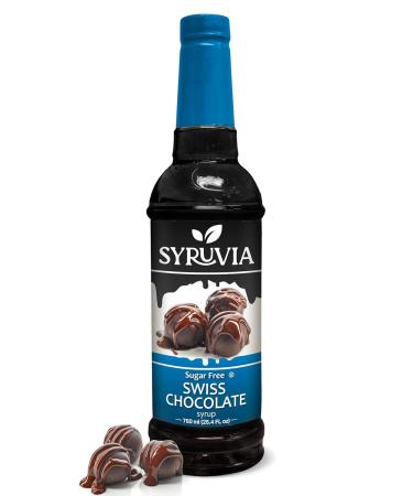 Syruvia Sugar-Free Swiss Chocolate Coffee Syrup - 25.4 fl oz Premium Coffee Flavoring Syrup - 0 Calorie- Kosher Coffee Syrups Gluten Free Perfect for Drinks Soda Shakes Desserts and More.
