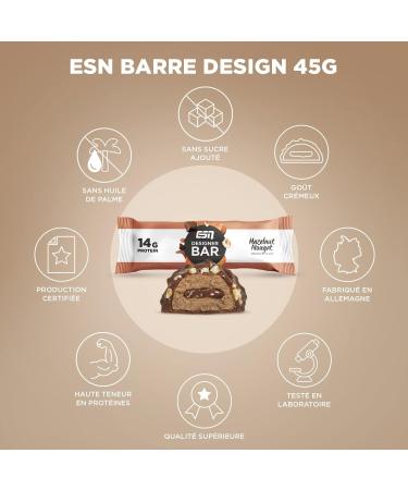 ESN Designer Bar Box Hazelnut Nougat 12 x 45g Protein Bars - Buy Online on GoSupps.com