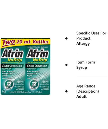 Afrin No Drip 12-Hour Pump Mist for Severe Congestion - 1.33 Oz (2/3 Oz x 2 Pumps) - Buy Online on GoSupps.com