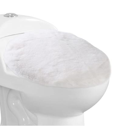 Toilet Lid Cover With Elastic All Around ,Soft Plush Fabric Cover,Machine Washable,Fit Most Size Toilet Lid For Bathroom (White)