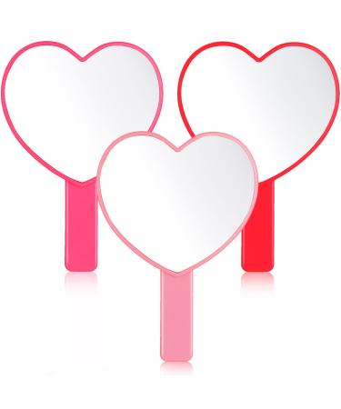 3 Pcs Heart Shaped Handheld Mirror Valentine's Day Travel Makeup Mirrors Small Heart Mirrors Decorative Hand Held Mirror Plastic Cosmetic Mirror with Handle for Women Girls Valentine's Day  3 Color ()