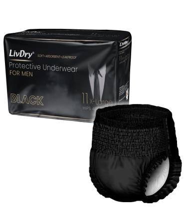LivDry Adult Incontinence Underwear for Men, Premium Black Series, Ultimate Leak Protection, X-Large 11-Pack X-Large (Pack of 11) 11.0