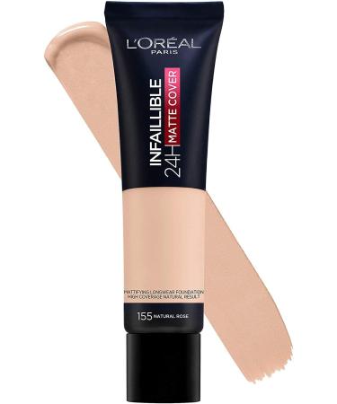 L'Or al Paris Cover Liquid Foundation with 4% Niacinamide Long-Lasting & Natural Available in 20 Shades SPF 25 32H Infallible Matte Coverage Shade 155 30ml (Packaging May Vary) - Buy Online on GoSupps.com