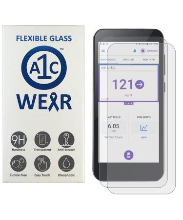 A1C WEAR - 9H Flexible Glass Screen Protector for Omnipod 5 Receiver PDM - Won't Crack or Chip - Anti-Scratch Anti-Fingerprint - 2 Pack