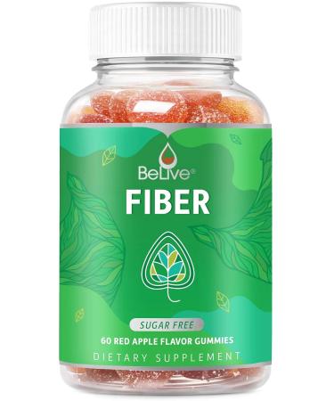 Fiber Prebiotic Sugar Free Gummies, with Chicory Root & Inulin, Digestive Support for Kids & Adults - Apple Flavor (60 Ct) 1