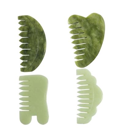 Natural Jade Comb 4Pcs 4 Styles Scales Gua Sha Kamm Stress Relief Gua Sha Comb smooth jade rid of scalp massage for head face Hand little leg gifts gua Sha combb