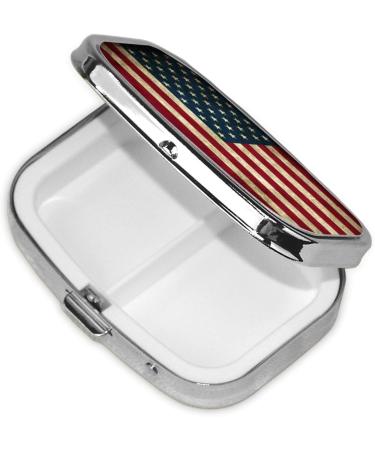 Rustic American Flag Pill Box - 2 Compartment Metal Storage Case for Vitamins & Medications | Portable Organizer for Pocket & Purse - Buy Online on GoSupps.com