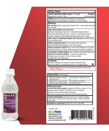 Magnesium Citrate Cherry Flavour 5PACK 10fl.oz Relief of Occasional Constipation OneLAX by Akron pharma - Buy Online on GoSupps.com