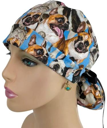 French Bulldog Print Scrub Hat | Unisex Surgical Cap for Nurses & Doctors | Tie Back Working Cap - Buy Online on GoSupps.com