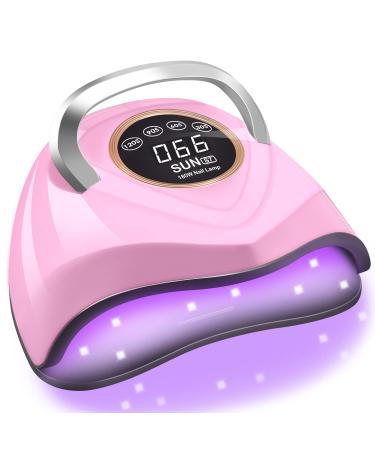 UV LED Nail Lamp 180W Gel Nail Light Fast Nail Dryer for Gel Polish with 48 Lamp Beads/4 Timer Setting/Automatic Sensor Portable Handle Curing Lamps for Fingernail & Toenail Pink