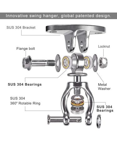 SELEWARE Stainless Steel Swivel Swing Hangers - Heavy Duty Ceiling Mount for Porch Swing, Hammock Chair, Yoga Silk, Tire Swing, Indoor Swing - 2 Pack with Screws - Buy Online on GoSupps.com