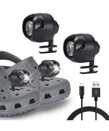 ePicsoa 2 Pcs Croc Lights Rechargeable Headlights for Croc Shoes Clog Shoes Croc Shoes Lights for Dog Walking IPX5 Waterproof with 3 Light Modes Holiday & Birthday Gifts for Adults Kid (Black 1)