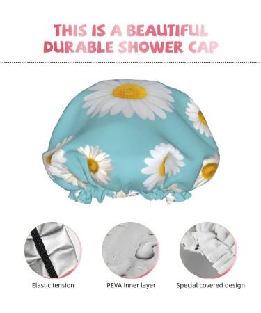 JGPYE Reusable White Daisy Floral Shower Cap for Women - Waterproof Double Layers Bathing Hair Hat - One Size Fits All - Elegant Floral Design - Buy Online on GoSupps.com