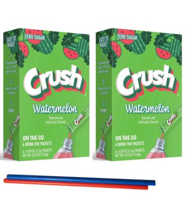 Crush Sugar Free Watermelon : Low Carb Zero Sugar Drink Mix - 2 boxes of 6 packs - Melon D'eau - Sugar Free Drink Mix - Keto Drink Mix Zero Guilt! Low Carb Zero Sugar Drink Mix - Comes with 2 Paper Straws and 1 Exclusive PALiSOL CREATiONS Stickers 12 pack