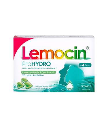 Lemocin Prohydro Limetable Tablets with Limette -Menthol taste for neck and throat - for adults and children from 4 years - with vitamin C biotin and marshmallow root extract - 1 x 20 pieces