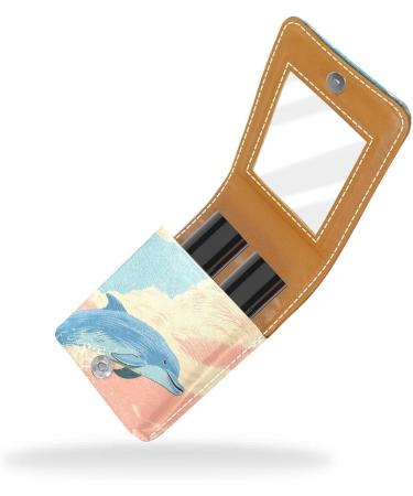 Buy Cartoon Dolphin Leather Lipstick Case - Mini Organizer with Mirror for Lip Gloss & Lipstick | International Shipping - Buy Online on GoSupps.com