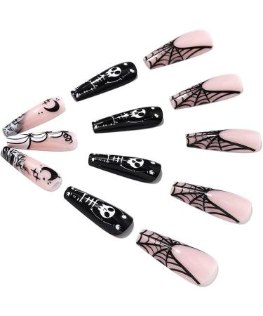 OnSaya Coffin False Nails Halloween Decorations Black Spider Press on Nails Ghost Stick on Nails Ballerina Acrylic Long Fake Nails 24Pcs for Women and Girls 1 count (Pack of 1) - Buy Online on GoSupps.com