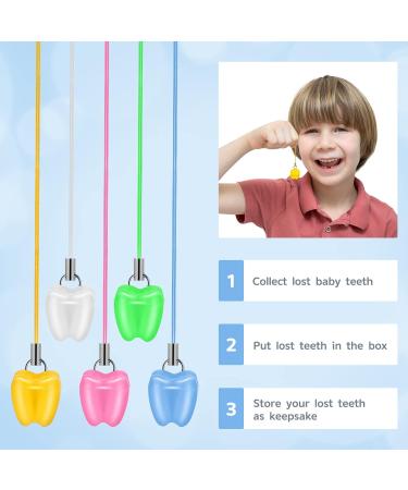 5PCS Milk Teeth Storage Box for Babies - Toddler Teeth Keepsake Case with Necklace - Pink/Yellow/White/Purple/Green - Buy Online on GoSupps.com