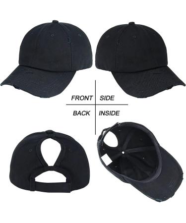 Eohak Women's Ponytail Baseball Hat | Distressed Retro Washed Twill | Black Medium - Buy Online on GoSupps.com