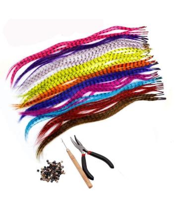 Feather Hair Extension Kit with Synthetic Feathers 100 Beads Plier and Hoo (50 Feather)
