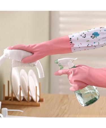 Household Gloves 1 Pair Cleaning Cute Panda Pattern Dishwashing Waterproof Plush Housework for Home Kitchen Autumn Pink M - Buy Online on GoSupps.com