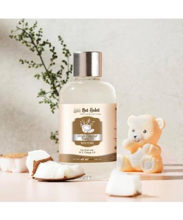 Nat Habit 100% Pure Virgin Coconut Baby Oil - Chemical & Preservative Free Enriched with Vitamin E & Omega-3 200ml for Baby Skin & Hair - Buy Online on GoSupps.com