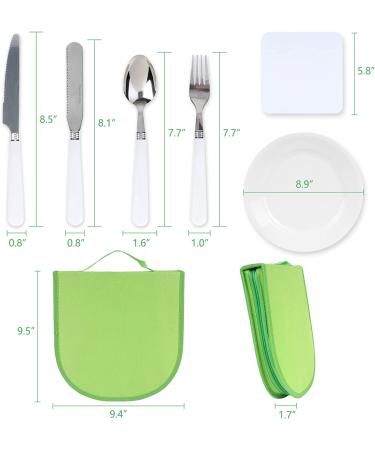 Vech Camping Silverware Kit - 11 Piece Utensil Set for 2 - White Plate, Spoon, Knife, Fork - Portable Mess Kit for Hiking, BBQ, Travel - Buy Online on GoSupps.com