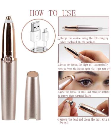 Rechargeable Painless Eyebrow Hair Removal for Women - Electric Trimmer & Razor with LED Light (Rose Gold - Buy Online on GoSupps.com