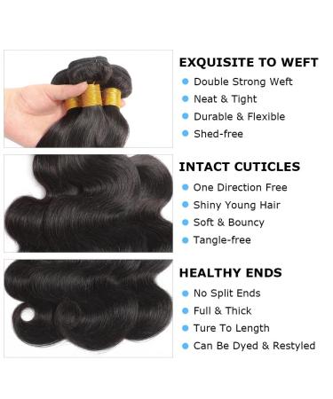 Aomllute 12A Body Wave Bundles 18 20 22 Inch - 3 Bundle Deals | 100% Unprocessed Brazilian Virgin Human Hair in Natural Black Color - Buy Online on GoSupps.com