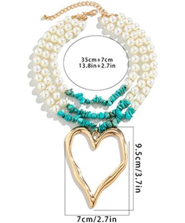Oralgo Heart-Shaped Collarbone Necklace | Retro Pearl Choker for Women | Adjustable Turquoise Fashion Accessories - Buy Online on GoSupps.com