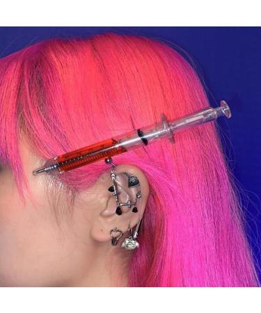 hgnxa Harajuku Punk Syringe Bangs Side Clip Hair Clip Women Funny Hip Hop Cool Geometric Hairpin Hair Accessory Jewelry Red - Buy Online on GoSupps.com