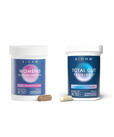 BIOHM Total Probiotic for Women Bundle 30 Billion CFU Probiotics for Women s Balanced Natural Digestive Enzymes Clinically Studied Non-GMO 30 Servings Each Bundle: Total & Women's Probiotic 60ct