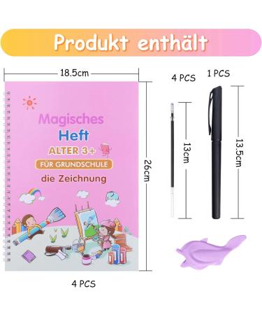 Qianshouyan 4-Piece German Magical Booklet Set | Reusable Handwriting Exercise Book with Pen for Kids | 26x18cm Calligraphy Numbers Drawing & Letters Learning - Buy Online on GoSupps.com