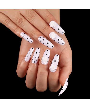 Sethexy Lange White Ballerina Falerer Nail Blum Black Sarg False Fingernails Glossy 24st Acrylic Art nail tips for women and girls