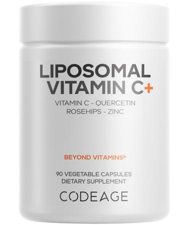 Codeage Liposomal Vitamin C Vitamins with Zinc Elderberry Citrus Bioflavonoids Ascorbic Acid Quercetin & Rose HIPS Fruit Vitamina C Liposomal Supplement Pills - Non-GMO Vegan - 90 Capsules