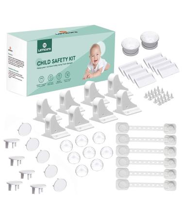 LATTCURE Baby Proofing 36 Pcs Baby Safety Locks - 8 Magnetic Cupboard Locks+2 Keys 8 Corner Protectors 8 Child Safety Cupboard Straps 10 Socket Covers Protectors/Guards white