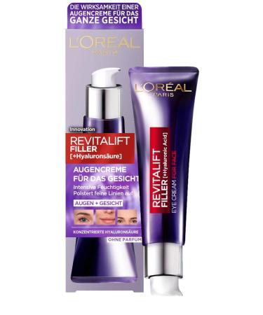 L'Or al Paris Hyaluron eye care anti-aging eye cream for the face anti-folds and volume with hyaluronic acid vitamin CG & E Revitalift Filler 30 ml