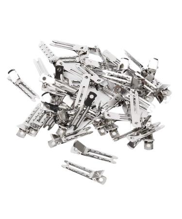 Haobase 60pcs Double Prong Metal Alligator Clips Hairpin Silver