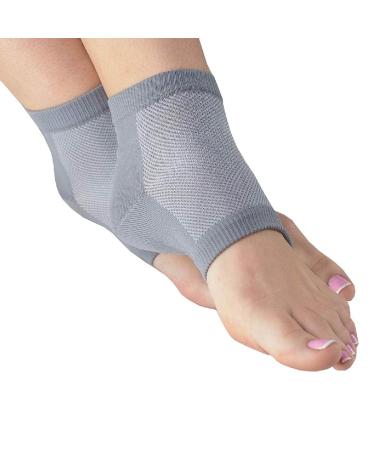 NatraCure Vented Moisturizing Gel Heel Sleeves - (Skin Softening Footcare Treatment Socks for Cracked Heels, Dry feet, Foot calluses, Rough Heel Socks - (609-M-RET) - Color: Gray - Size: Large